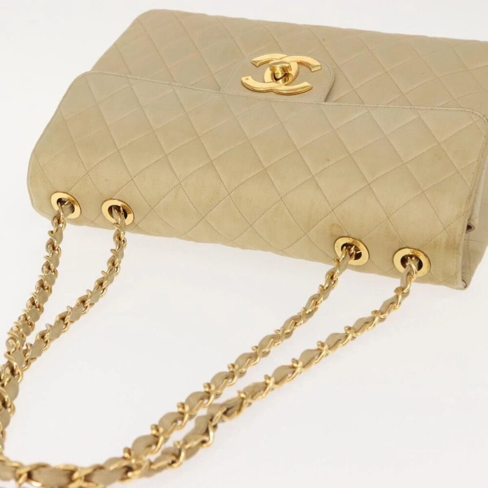 CHANEL Matelasse 34 Chain Shoulder Bag Satin Beige Gold CC Auth 150935 - Picture 7 of 15